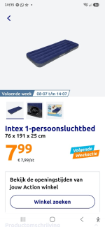 Intex 1-persoonsluchtbed 76 x 191 x 25 cm voor €7,99 bij de Action