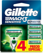 GILLETTE Mach3 Sensitive (4 cartuchos) por $117 en Amazon