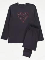 Girls Charcoal Floral Heart Pyjamas from £2.45 – Free Click & Collect