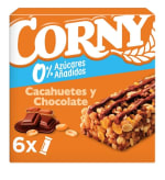 Pack de 10×6 unidades de 20gr Barritas Corny 0% cacahuete y chocolate por 3.99€.