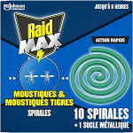 Lot 10 Spirales & 1 Socle Anti-Moustiques Raid Max à 2,95€