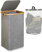 efluky Cesto ropa sucia con Tapa, 120L, cubo Plegable con Asas de Bambú por 14.81€