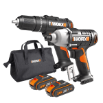 Worx WX902 20V PowerShare Cordless Combi Drill & Impact Driver Kit with 2X 2.0Ah Batt