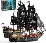JMBricklayer Black Pearl Pirate Ship Building Block Set with Lights, 1713-Piece