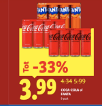 8 - pack Coca Cola of Fanta blikjes voor €3,99 met de Lidl plus app