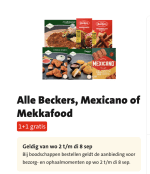 Beckers, Mexicano of Mekkafood 1+1 gratis bij Jumbo