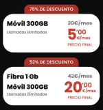 Lowi Móvil 300 300 Gb por 5€ o Fibra 1Gb + móvil 300 Gb por solo 20€ Clientes Digi