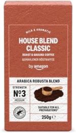 by Amazon House Blend Mezcla arábica molida y robusta, 250 g por 2.36€