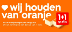 1+1 gratis of 50% korting op doosje 4 stuks oranje tompouce bij HEMA