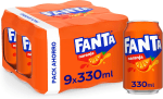 9 latas Fanta Naranja, Refresco de Naranja Elaborado a partir de Zumo 33cl por 4.75€