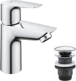 GROHE Start Edge - Basin Mixer Tap with Push-Open Waste Set, Metal Lever, 28 mm Ceram