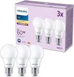 Philips Classic Bombilla LED A60 E27 2700K 806lm 8W/60W Blanca, 3ud