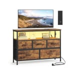 Songmics Fabric 5-Drawer Storage Unit with Charging Station & Adjustable LED Lights