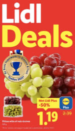 500 Gram Pitloze witte of rode druiven voor €1,19 met de Lidl plus app