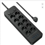 Multiprise électrique 4000W de 10 prises avec 4 ports USB Bloc Parafoudre à 29,99€