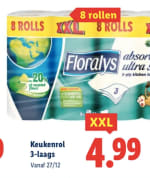 Floralys 3-laags keukenpapier 8 rollen voor €4,99 bij de Lidl