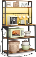 VASAGLE Estantería Cocina con LED + Regleta, Estantes Ajustable, 8 Ganchos por 67,49€