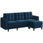 Sectional Sofa with Ottoman – 3-Seater Chaise, Velvet Blue £236.99