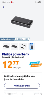 Philips Powerbank - 20000 mAh - 20 watt voor €12,77 bij de Action