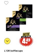 L'OR koffiecups 20 stuks voor €4,49 bij Dirk