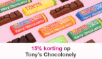 15% korting op alles van Tony’s Chocolonely bij Kaartje2go
