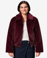 Damesjas Rafi bomber imitatiebont bordeauxrood voor €29,99 bij Hema