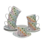 Versa - Set De 6 Tazas De Té Con Plato Colour Hearts Porcelana por 4.99€
