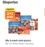 Alle A-merk mini-pizza's 1+1 gratis bij de AH