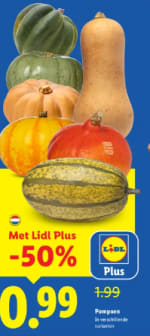 Diverse varianten pompoenen voor €0,99 bij de Lidl