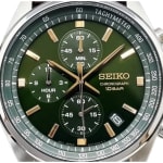 Seiko Conceptual Quartz Chronograph Green Sunburst Dial Leather Strap Men's Watch SS