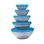 Jocca 4497A Set de Cuenco de Cristal con Tapa antigoteo, Color Azul, Pack de 5