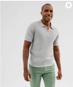 Polo en maille côtelée à encolure ouverte homme gris à 6,89€