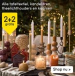 2+2 gratis op tafeltextiel, kandelaren, theelichthouders en kaarsen bij Leen Bakker