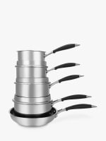Earn stainless steel lidded saucepans and pan set for £65 at John Lewis