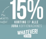 15% korting op alle Jura koffiemachines en gratis koffie