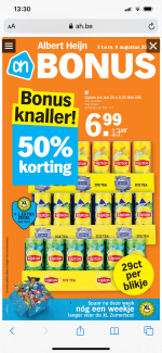 Ice tea bij de AH met 50% korting ( €0,29 per blikje)
