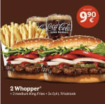 2 whoppers, 2 medium fries, 2 0.4L frisdrank €9,90