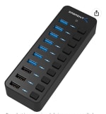 Sabrent 60W 7 Puertos USB 3.0 Hub + 3 Puertos de Carga Inteligente con interruptores de alimentación Individuales y Leds Incluye Adaptador de alimentación de 60W 12V / 5A (HB-B7C3) por 41,42€