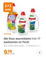 Alle Reus en Persil wasmiddelen t/m 77 wasbeurten 1+1 gratis bij de AH