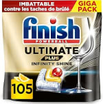 105 capsules Finish Ultimate Plus Infinity Shine Pastilles Lave-Vaisselle Citron à 22€