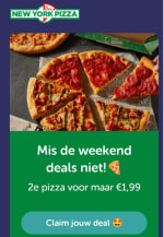 2 De pizza voor €1,99 en een gratis Pistache Bread bij New York Pizza via Tikkie