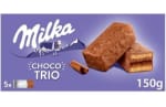 Milka Choco Trio Bizcocho de Cacao y Cubierto con Chocolate con Leche de los Alpes 150g por 1,58€.