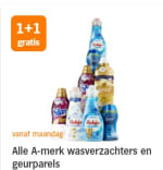Alle A-merk wasverzachters en geurparels 1+1 gratis bij AH