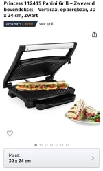 Princess 112415 Panini Grill – Zwevend bovendeksel – Verticaal opbergbaar, 30 x 24 cm, Zwart voor €35,99