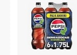 Pepsi zero Lima Refresco de cola con cero azúcar y cero calorías, packs de 6 botellas de 1.75 litros 6,43€
