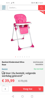 Mooie Baninni kinderstoel/eetstoel voor €39,99