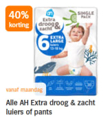 Alle AH Extra droog & zacht luiers of pants 40% korting