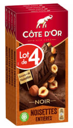 Lot de 4 tablettes de chocolat noir noisettes entières COTE D'OR à 10,25€