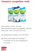 Campina Langlekker melk 50% korting