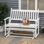 Banco Outsunny Balancín de madera con reposabrazos y respaldo de Listones para Jardín Terraza Carga 250 kg 125x68,5x102 cm Blanco por 69,99€